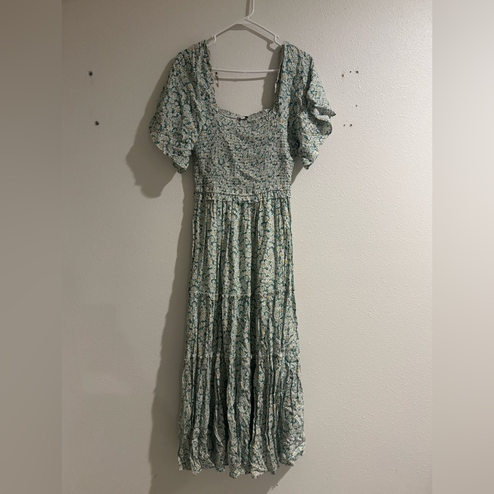 Baltic Born Floral Midi Dress in Green and White
